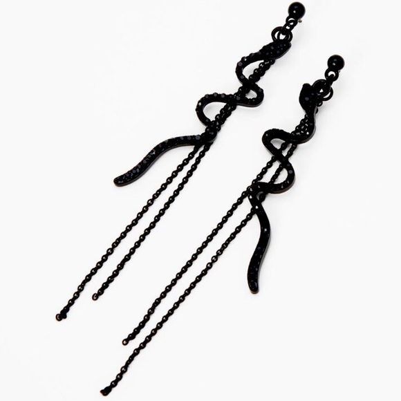Black Crystal Snake 3.5" Drop Earrings - NWT - Picture 1 of 2
